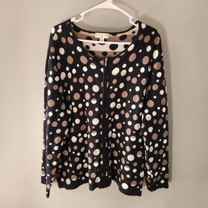Appleseed's Cotton Polka Dot Cardigan Sweater Quirky Grandma Fun Playful Zipper
